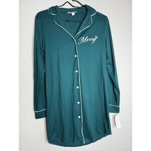Charter Club Sleepshirt Womens XS Green Merry Christmas Nightgown Soft Knit